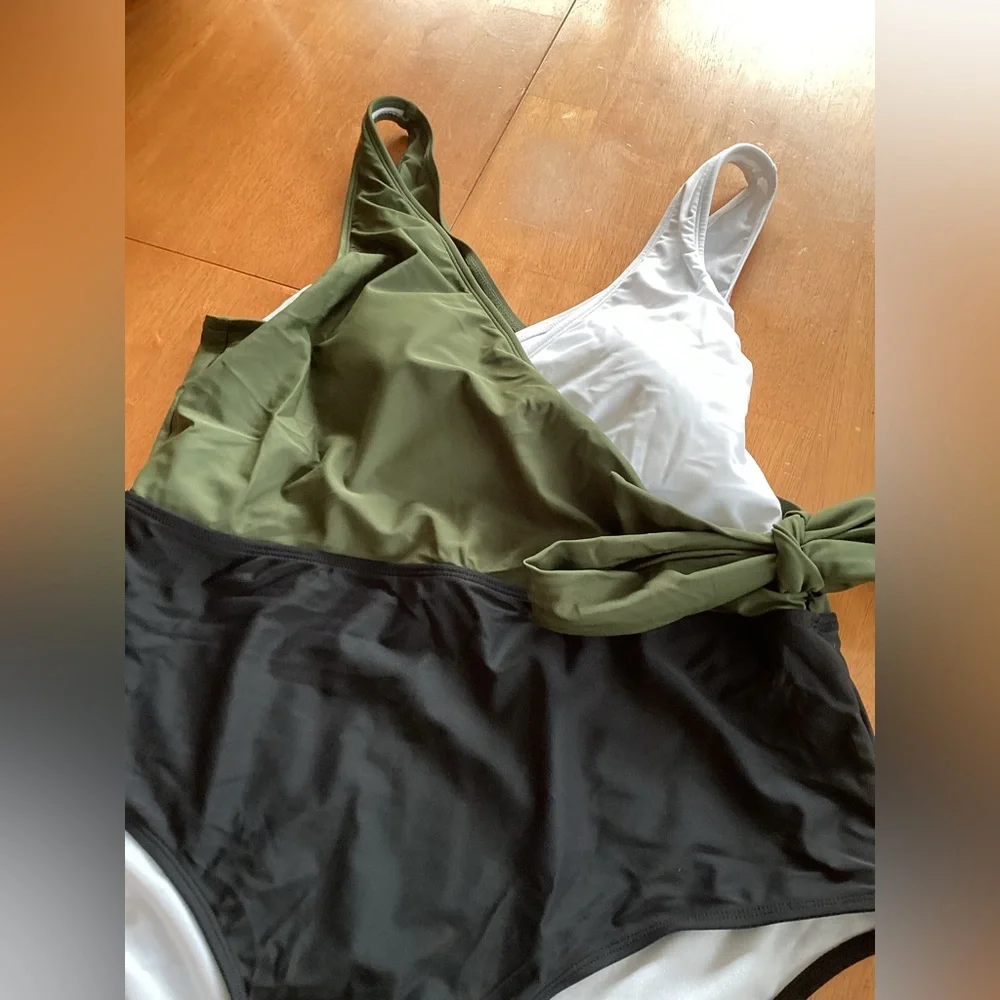 Cupshe Olive and Black Wrap Colorblock Swimsuit - XL